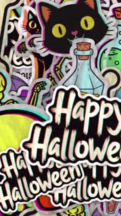 Animated Halloween Sticker Collection with Retro Design
