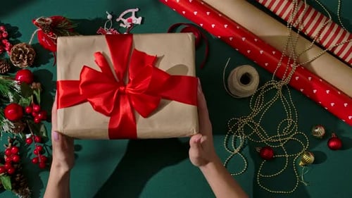 Christmas Gift Exchange with Red Ribbon, Holiday Season