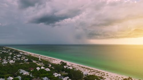 Dark Ominous Thunderstorm Clouds Forming on Overcast Sky During Heavy Rainfall Season Over Ocean