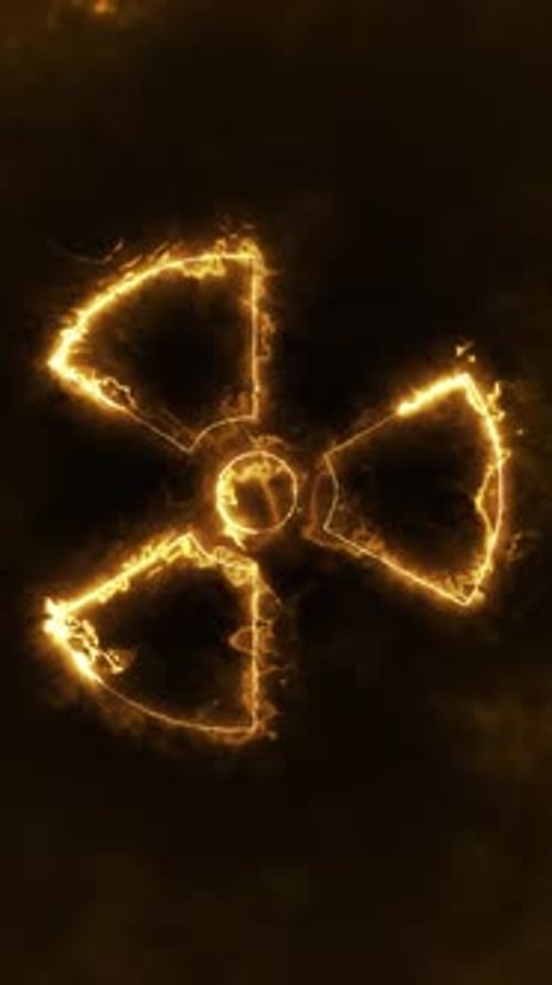 Vertical Video - Flaming Trefoil Radioactive Symbol Background