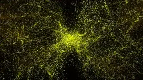 Yellow Particles at Black Background Graphics Waves Moving