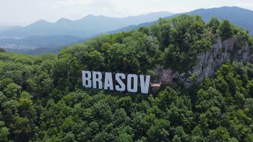 Drone view of Brasov Hollywood Sign - Romania