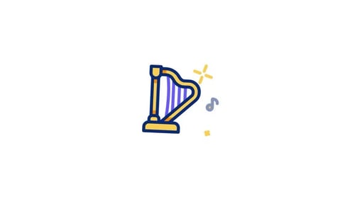 Animated Line Art Harp Icon with Musical Notes