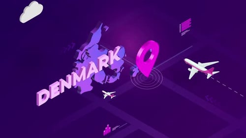 Isometric Digital Map Location Pin with Airplane Travel Animation