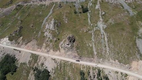 Drone view of the vehicle passing through high mountains, Trabzon, Turkey
