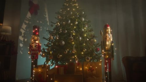 Nutcrackers Under Christmas Tree with Gifts Boxes