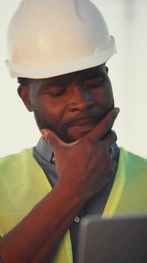 Highqualified Builder Working with Laptop in Construction Site Modern Innovation in Building and