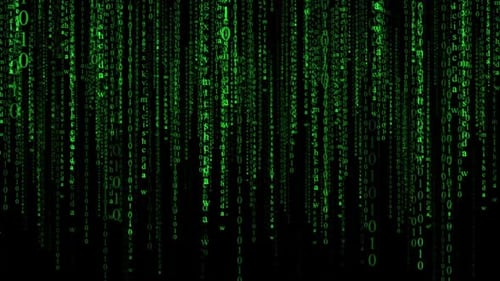 HD 3D animation. Matrix code falling computer digital code rain background. Hi tech digital matrix b