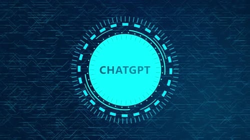 Futuristic ChatGPT Concept with Rotating HUD Elements and Circuitry Design