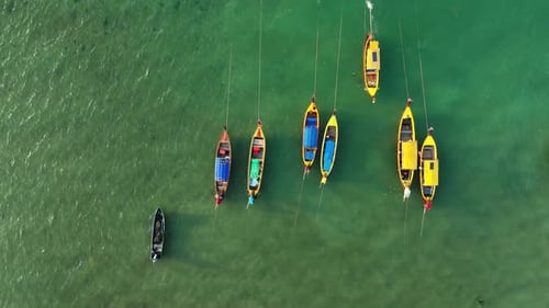 Aerial view of boats in the sea, Thailand.