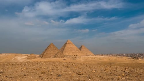 Timelapse of Sunny Day at Pyramid Complex of Giza in Cairo Egypt