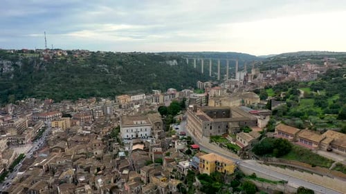 Aerial view of Modica, Sicily, Italy. Modica (Ragusa Province), view of the baroque town. Sicily, It