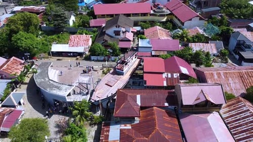 Aerial View of Boat Monument in Tropical City