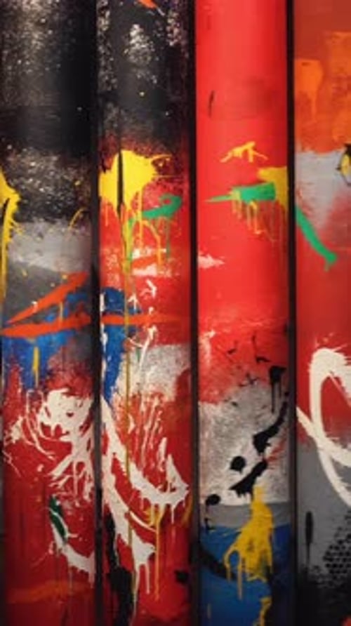 Closeup of the Beautiful Multicolored Paintings Rotating on the Rolls in the Museum of Modern Art