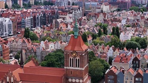 Aerial View of Gdansk Old Town, Charming Streets and Historic Architecture