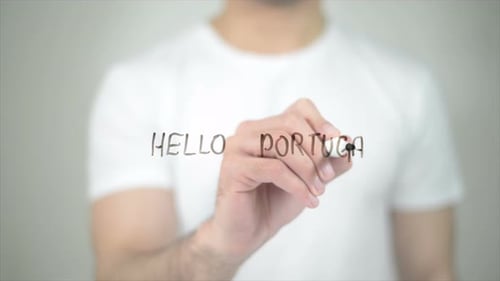 Hello Portugal, Man Writing on Transparent Screen