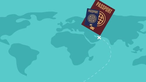 Animated Flat Design Travel Document Approval on World Map