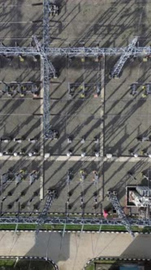 Vertical Drone Footage of High Voltage Substation