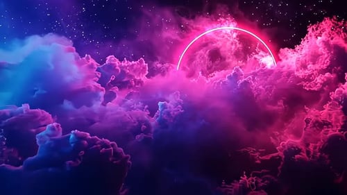 Nuvens cósmicas e vibrantes cercam uma esfera brilhante