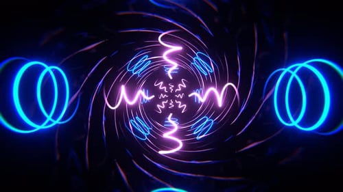 Blue And Purple Neon Spirals Reverse Tunnel Background Vj Loop In 4K