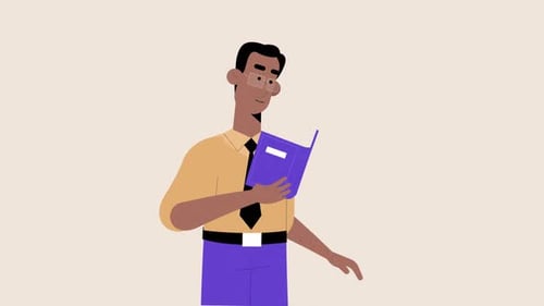 Animated Man Reading a Book in Flat Design Style