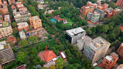 Aerial Pullback Over Bogotá Cityscape with Urban Details - Colombia