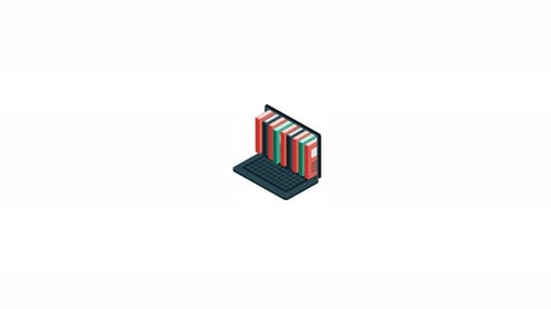 Laptop With Bookshelf And Books Isometric Animation