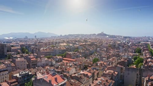 Aerial Top View French Metropolis Town Travel Destination Famous Catholic Residence in Europe France