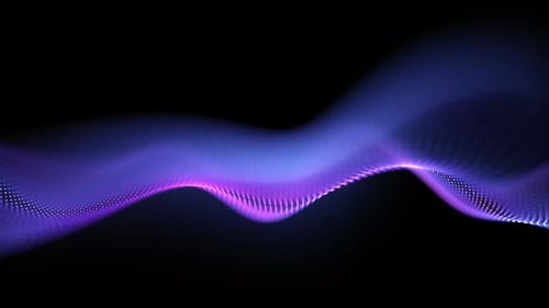 Leuchtende abstrakte Animation mit fließenden lila Wellen und digitalen Partikeln Unscharf. Space-Theme