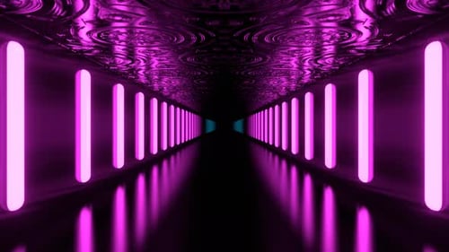 Cyan And Pink Neon Sci Fi Alien Corridor Background Vj Loop I 4K