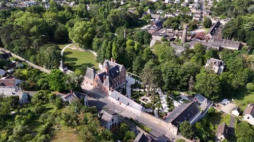 Aerial view of Chateau du Clos Luce in Amboise, Loire Valley, France