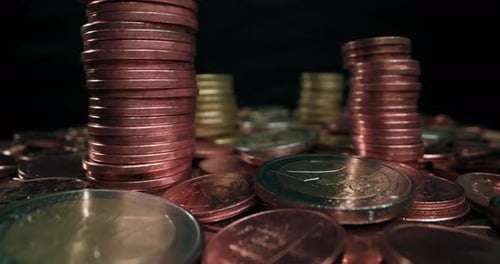 Detailed View of Assorted Euro Coins Symbolizing Currency Transactions
