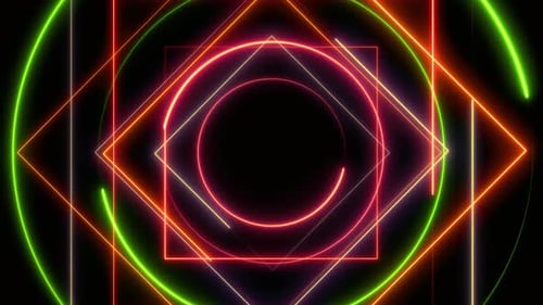 Glowing Neon Geometric Shapes with Pulsing Electric Lines