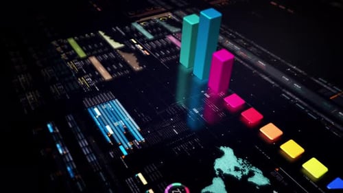 Animated 3D Bar Graph Data Visualization with Futuristic UI Elements