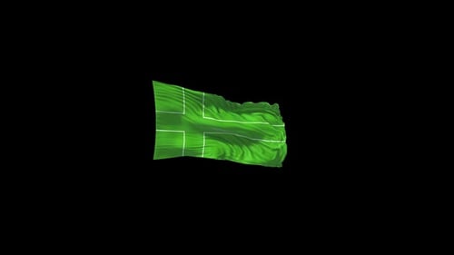 Realistic Waving Green Flag with Tennis Court Lines Animation
