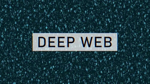 Deep-Web-Konzept über Binärcode. tiefer Webtext über binärem Hintergrund mit Glitch-Effekt