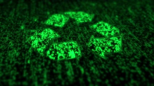 Green Digital Recycling Symbol Made of Binary Code Loop