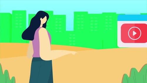Mujer hace clic en el botón de reproducción para reproducir Vídeo en línea