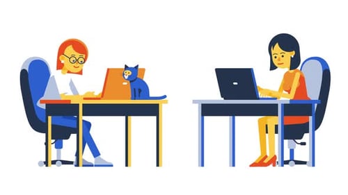 Two woman chat online via laptop