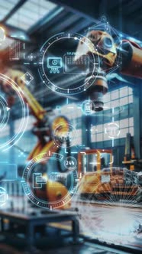 Advanced Factory Showcases Robotic Arms Performing Automated Tasks