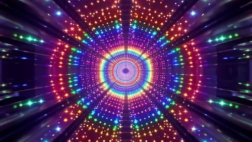 Vibrant rainbow neon light tunnel motion loop