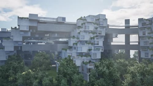 Un rascacielos imponente en medio de un exuberante paisaje verde