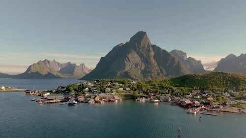 Lofoten Islands Norway Reine Village on the Water of the Fjord in the Lofoten Islands Norway