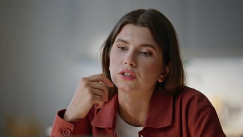 Woman Talks During Virtual Meeting From Home