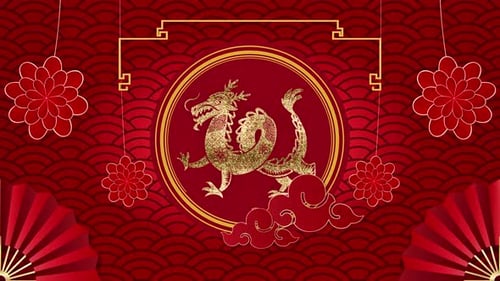 Vibrant Chinese New Year Golden Dragon Celebration Background Animation