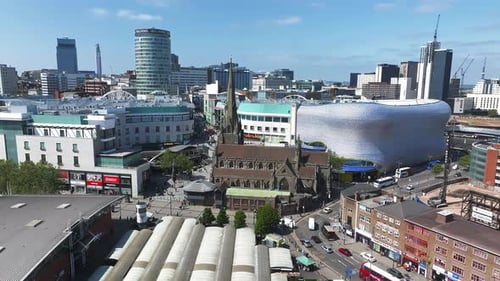 View of the Skyline of Birmingham UK Including The Church of St Martin