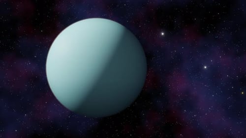Planet Uranus view from outer space and twinkling stars in the Milky Way galaxy 3d render. Solar