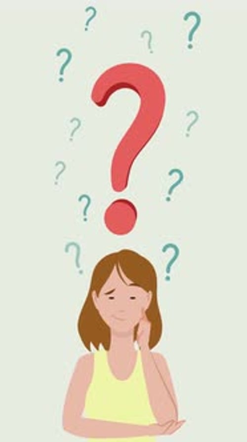 Animated Woman Thinking with Question and Exclamation Marks