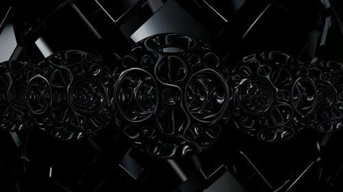 Background with Black Rotating Figures, Exclusive, Reflection, Shapes, 3D Render, Unique Design