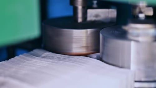 Machine Processing and Stacking Paper Close Up